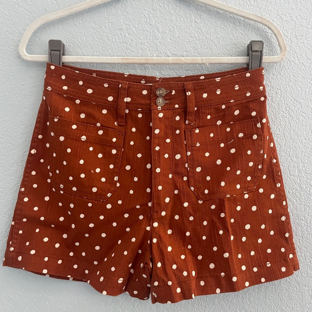Madewell NWT burnt orange rust polka dot shorts size 26